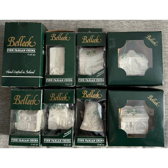 NWB Vintage Irish BelleeK Porcelain Christmas ornaments bundle of 8 pieces - Picture 1 of 16